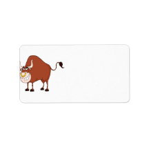 funny grinning bull cartoon character labels