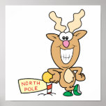 Funny Grinning Reindeer at North Pole posters