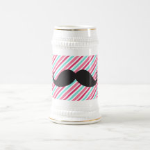 Funny handlebar moustache on pink aqua blue stripe mug