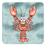 Funny Happy Lobster Square Stickers