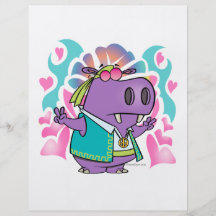 funny hippy hippie hippo cartoon flyer design