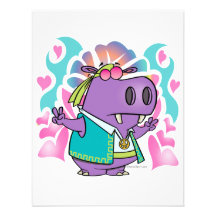 funny hippy hippie hippo cartoon personalized invite