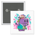 funny hippy hippie hippo cartoon pin
