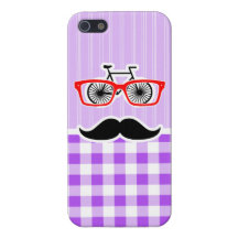 Funny Hipster Mustache Purple Gingham iPhone 5 Cover