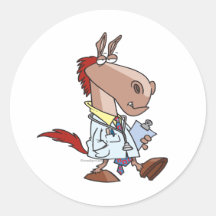 funny horse doc doctor cartoon round stickers