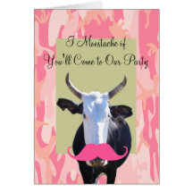 Funny I Moostache If You'll Come Cow Invite Cards