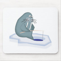 funny ice fishing walrus mouse pad