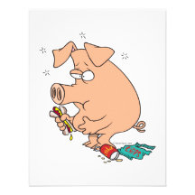funny junk food stuffed pig with tummy belly ache announcements