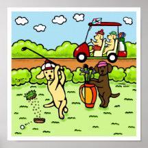 Funny Labrador Golfers Cartoon Posters