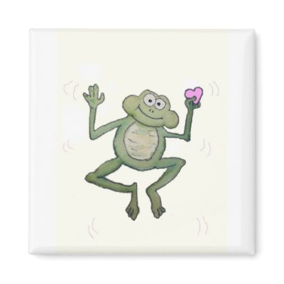Funny Little Jumping Frog Holding Pink Heart Magnet by icansketchu