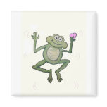 Funny Little Jumping Frog Holding Pink Heart magnets
