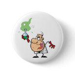 Funny Mad Scientist Holding Green Potion Pinback Buttons