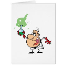 Funny Mad Scientist Holding Green Potion Greeting Cards