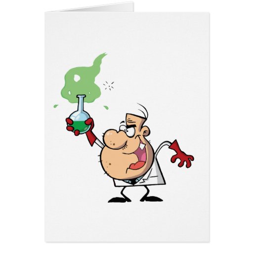 Funny Mad Scientist Holding Green Potion Greeting Cards