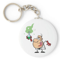 Funny Mad Scientist Holding Green Potion Key Chain