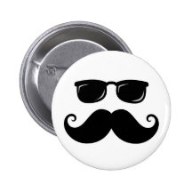 Funny moustache and sunglasses face button