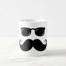 Funny moustache and sunglasses face coffee mugs