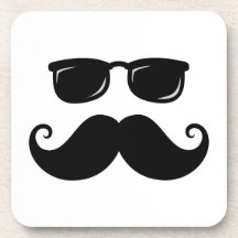 Funny moustache and sunglasses face beverage coaster