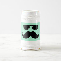 Funny moustache and sunglasses face mint green coffee mug