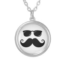 Funny moustache and sunglasses face necklace