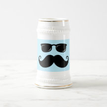 Funny moustache and sunglasses face on blue mug