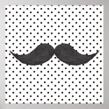 Funny Moustache Drawing And Black Polka Dots Print