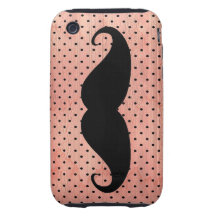 Funny Moustache On Cute Pink Polka Dot Background Tough iPhone 3 Case