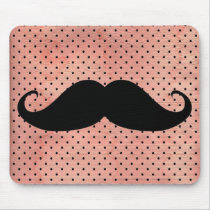 Funny Moustache On Cute Pink Polka Dot Background Mouse Pad