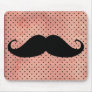 Funny Moustache On Cute Pink Polka Dot Background Mouse Pad