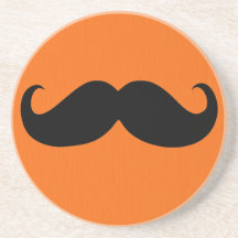 Funny Moustache on Orange Background Drink Coasters