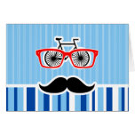 Funny Mustache; Blue & White Stripes Cards