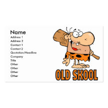 funny old school skool caveman cartoon business cards