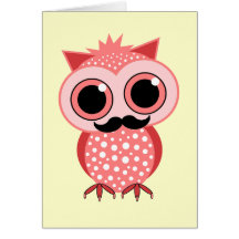 funny owl with moustache card