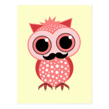 funny owl with moustache postcards