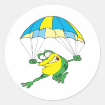 funny parachuting froggy frog cartoon round sticker
