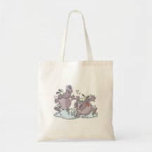 funny party animal hippos in suds cartoon bags