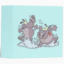 funny party animal hippos in suds cartoon binders