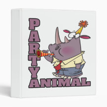 funny party animal rhino cartoon 3 ring binder
