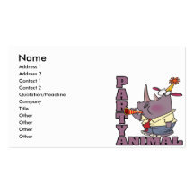 funny party animal rhino cartoon business cards