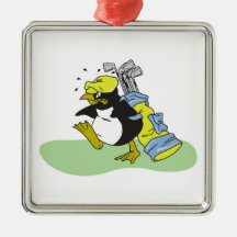 funny penguin golf caddy cartoon christmas tree ornament