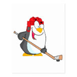 funny penguin playing ice hockey cartoon post cards