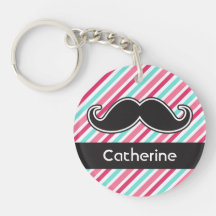 Funny personalized moustache pink aqua blue stripe