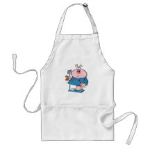 funny pig on a diet eating a doughnut on a scale apron