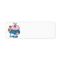 funny pig on a diet eating a doughnut on a scale return address label