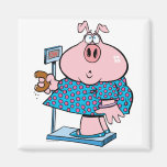 funny pig on a diet eating a doughnut on a scale fridge magnets