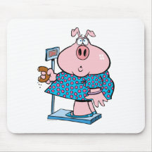 funny pig on a diet eating a doughnut on a scale mousepad