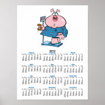 funny pig on a diet eating a doughnut on a scale print