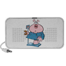 funny pig on a diet eating a doughnut on a scale iPod speaker
