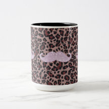 Funny Pink Bling Moustache And Animal Print Patter Coffee Mugs