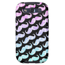 Funny Pink Blue Floral Damask Moustache Pattern